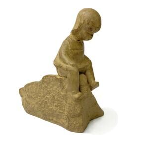 Haeger Pottery Strubel Figurine Child Sitting on Rock Made in USA Vintage
